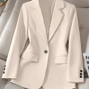 Women's Summer Solid Color Lapel Long Sleeve Single Button Casual Commuter Suit Thin Jacket