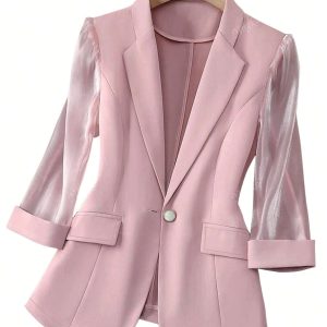 Women's Spring/Autumn Casual & Commuter One-Button Organza Patchwork 3/4 Sleeve Blazer