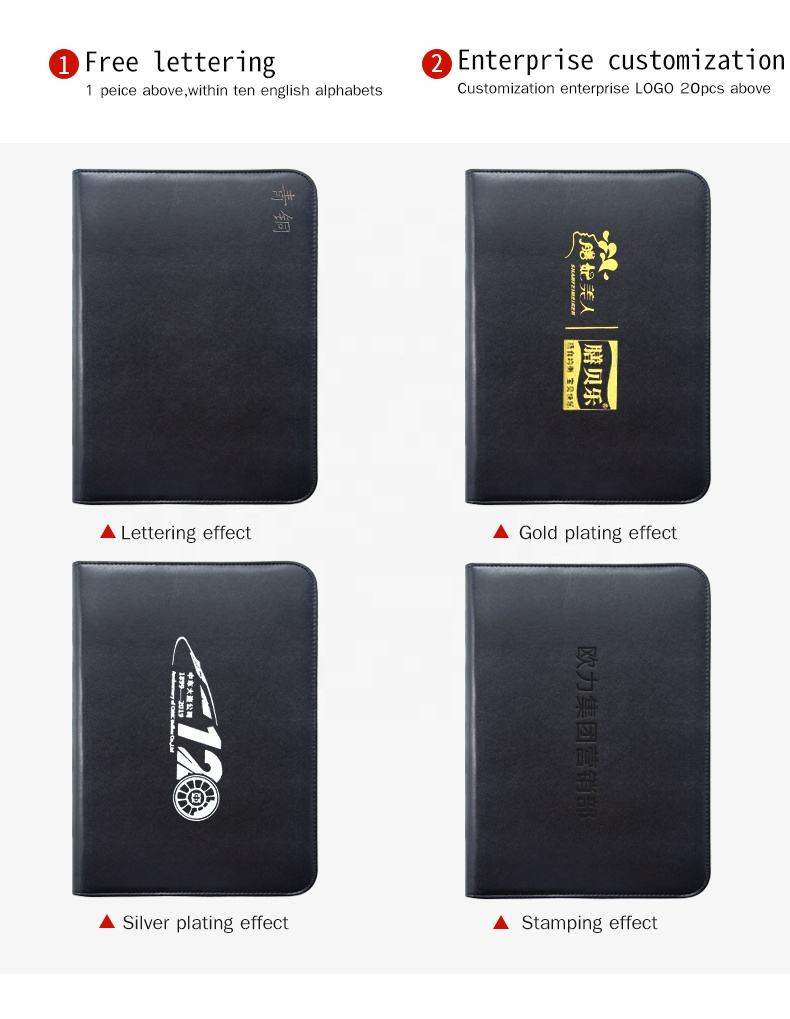 Brown Blue Custom 4 Ring Binder PU Leather A4 Padfolio With Calculator Multifunction Zipper Closure Black Business Portfolio - Image 4