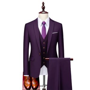 New Arrival Men's Solid Fabric Slim Fit Breathable Wedding Suits Set Professional Plus Size